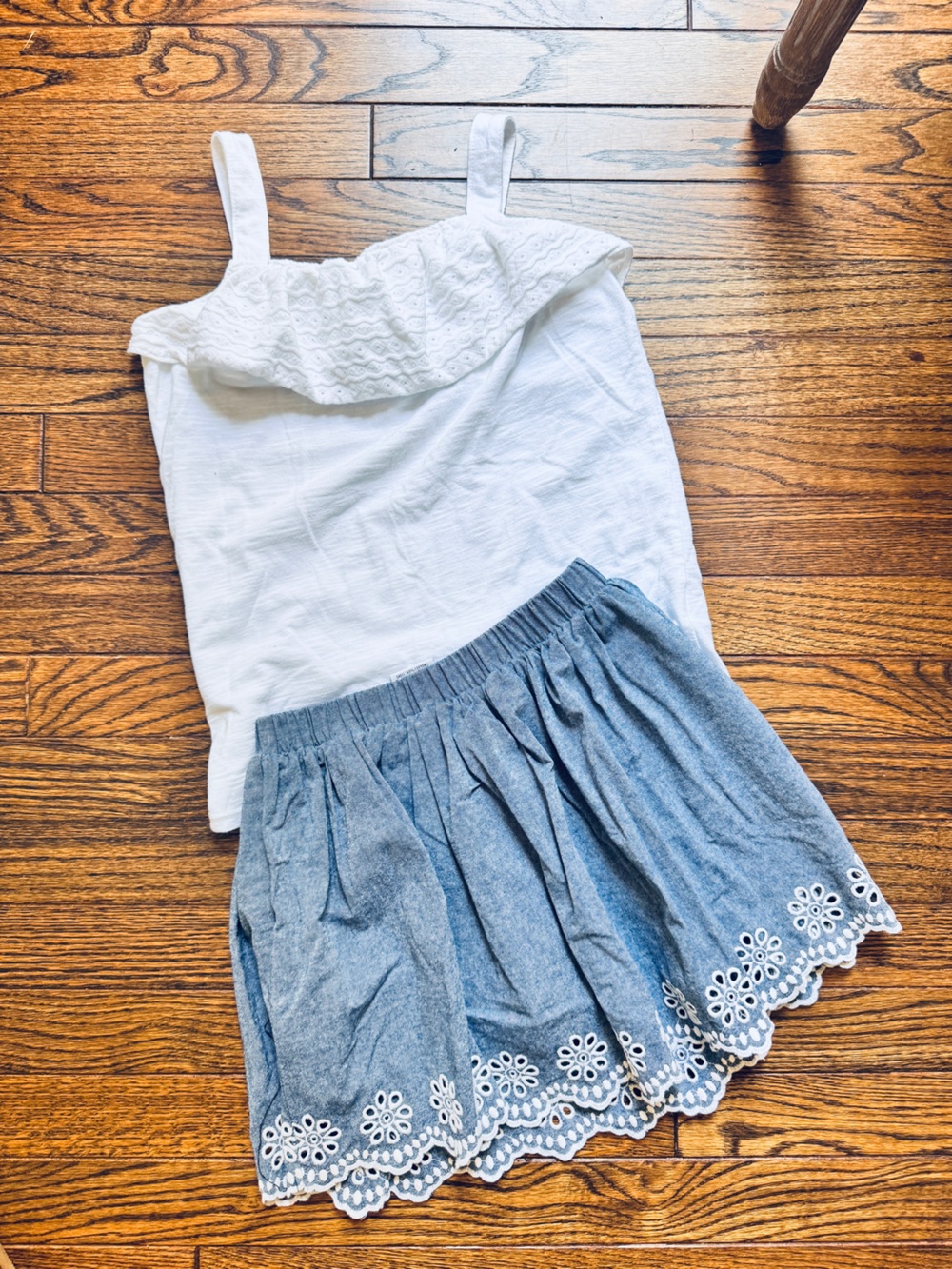 Sonoma White Eyelet Tank with Blue Chambray Skirt Set